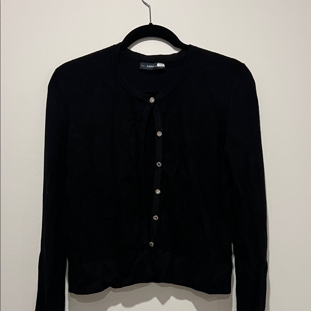 Zara Elegant Black Sweater with Button Accents